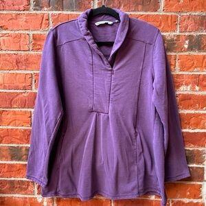 Hugs Soft Surroundings Womens Large Purple Tunic Sweater Zip Pockets